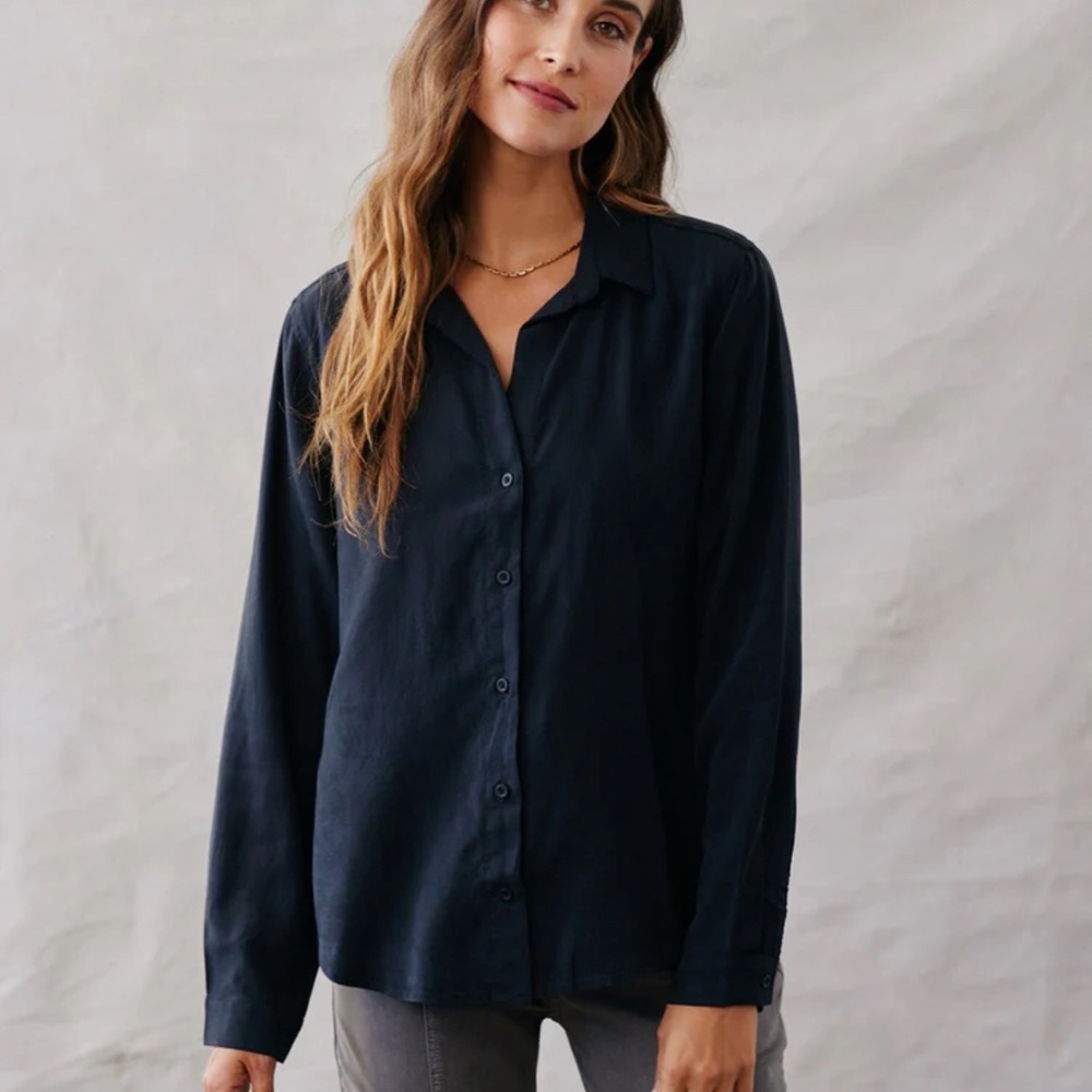 New NWT Bella Dahl Black Tencel Button Down Up Long Sleeve Blouse Top Size XS